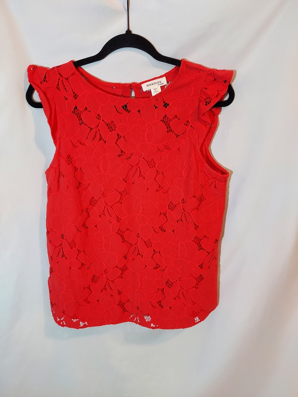 Monteau Red Lace Cap-Sleeve Women's Top